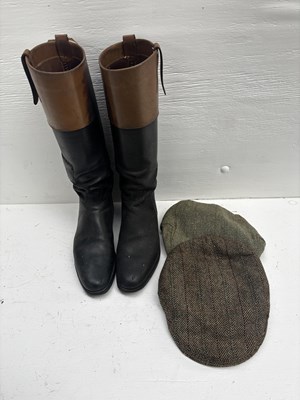 Lot 310 - Pair of riding boots together with two caps