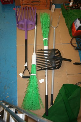 Lot 326 - Stable tools to include brooms and forks