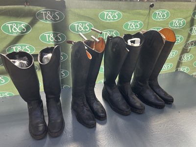 Lot 340 - Four pairs of long black riding boots; sizes 41, 40, 38 & 38