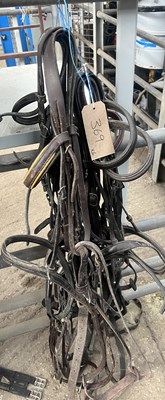 Lot 369 - Six assorted brown leather bridles, five complete with bits