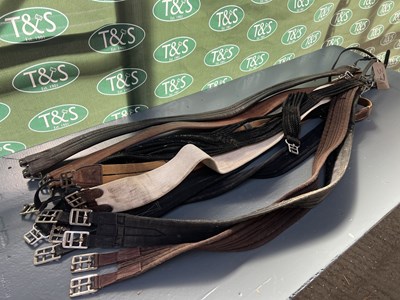 Lot 371 - Four leather girths together with seven other assorted girths