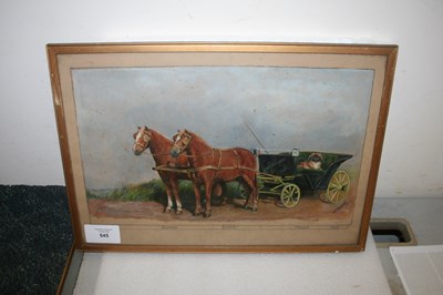Lot 545 - Oil painting of a pair of ponies with a dog in the carriage, 'Bambi, Bunji, Tessa', signed V Handy 1945. 20"x 14"