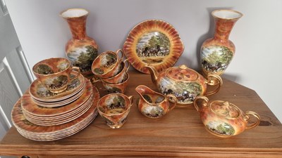 Lot 551 - Canterbury Fine China dinner service with vases and serving plate