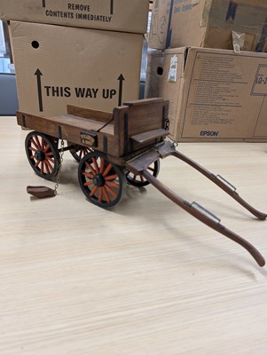 Lot 588 - Model of a dray signed W Martin & Sons and a model of a two wheel tip cart together with two model horses