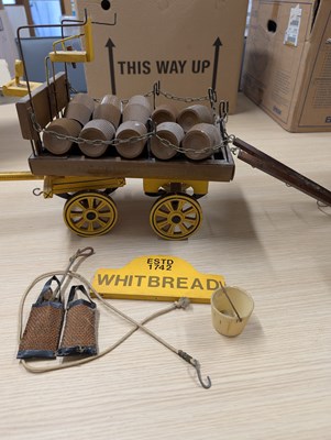 Lot 589 - Model of a Whitbread dray and a model of a two wheel cart together with two model horses