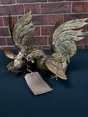Lot 596 - Brass fighting cockerels