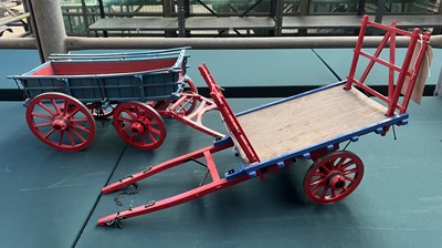 Lot 598 - Two models, one of a two wheeled flat cart, one of a farm wagon