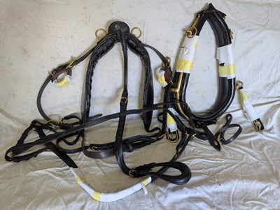 Lot 610 - Huskisson black leather harness to fit 13.2-14.2hh, complete with 21.5" collar and brass fittings.