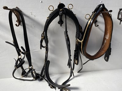 Lot 632 - Part set of black patent and brass collar harness. 23" collar.