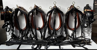 Lot 634 - Team set of black and brass harness with brown collars, some stamped Van Der Wiel