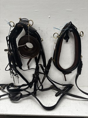 Lot 653 - Set of black and white metal cob harness with 21.5" collar. This lot carries VAT.