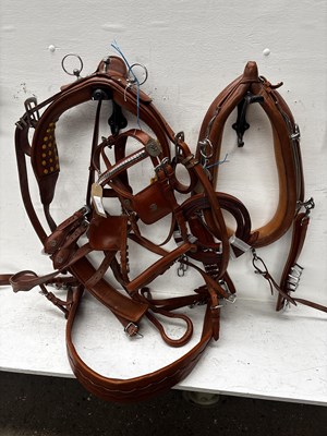 Lot 654 - Set of brown trade harness with 23" collar and white metal fittings. This lot carries VAT.