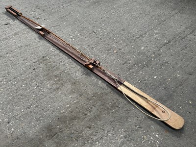 Lot 694 - Team whip with leather and brass handle made by Geoffrey Clothier