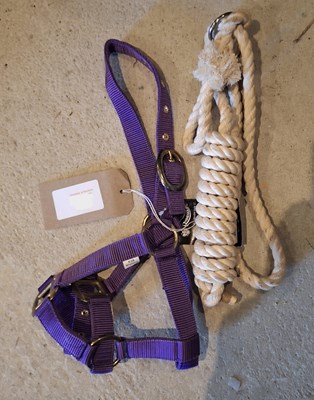 Lot 780 - White rope halter and headcollar together with fleece polo bandages (Le Mieux)