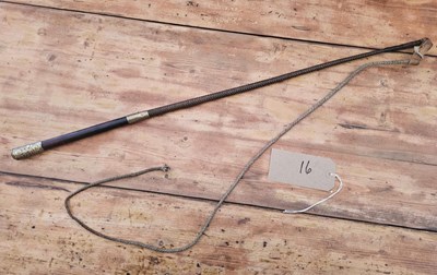 Lot 863 - Dealer's whip with brass ferrules and calf tail handle