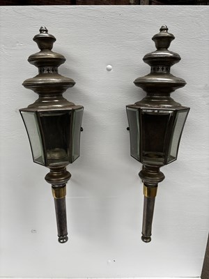 Lot 873 - Pair of large white metal carriage lamps