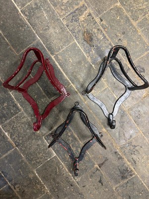 Lot 944 - Mis-matched pair of blinkered driving bridle racks, one being by Cottam & Co, Winsley Street, London.