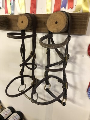 Lot 965 - Two brown English leather pony in-hand bridles