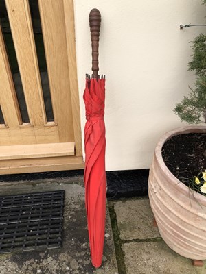 Lot 966 - Original coaching umbrella, all brass trim, re-covered by James Smith of Holborn