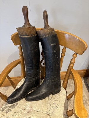 Lot 990 - Pair of hunting boots with wooden boot trees