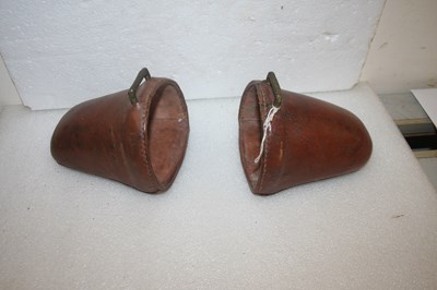 Lot 1013 - Pair of antique leather clog stirrups