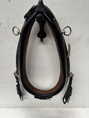 Lot 1023 - 23" black patent show collar by Giddens, with brass hames. This lot carries VAT.