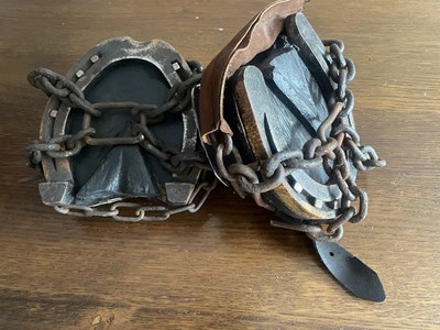 Lot 1082 - Two pairs of vintage clamp-on shoes for ice & snow