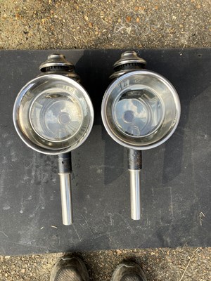 Lot 1108 - Pair of large black and white metal carriage lamps