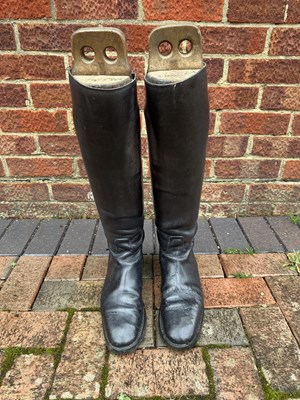 Lot 1161 - Black leather boots, size 9, with wooden trees