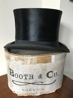 Lot 1176 - Black silk top hat by Booth & Co. in original box
