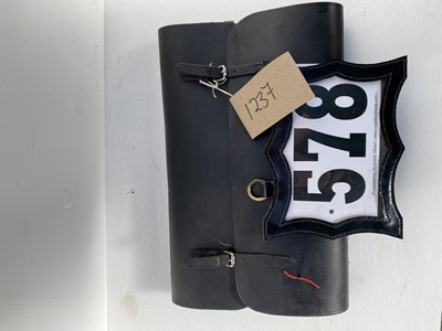 Lot 1237 - Black leather spares bag with contents, together with a number holder
