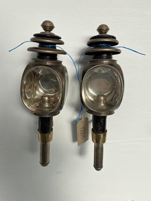 Lot 1260 - Black and brass hearse lamps