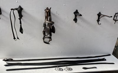 Lot 1302 - Two pairs of traces; one single trace; pair of kidney beaters; two other kidney beaters and a bridle
