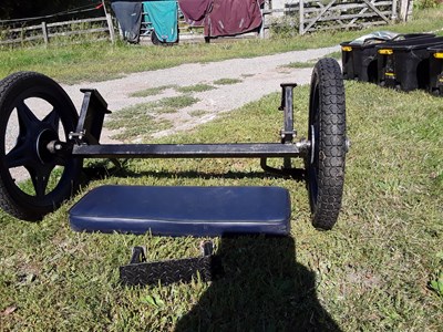 Lot 211 - Hillam exercise cart wheels, axle foot board and seat pad