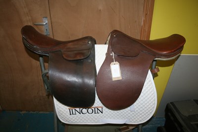 Lot 377 - Two hunting saddles measuring 15.5"