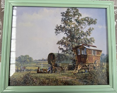 Lot 701 - Framed colour print of a gypsy camp scene
