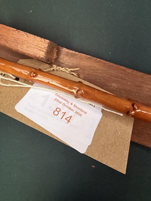 Lot 814 - Team whip with leather and brass handle made by Geoffrey Clothier