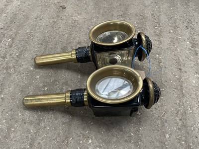 Lot 831 - Pair of brass lamps with oval fronted to suit small vehicle