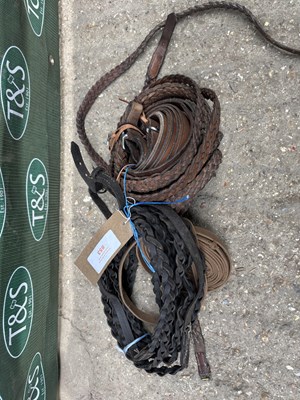 Lot 853 - Pair set of brown leather plaited driving reins together with