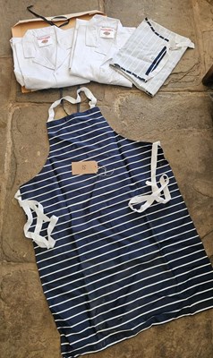 Lot 887 - Two new sets of striped aprons and white smocks for trade turnout