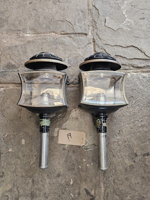 Lot 888 - Pair of unusual shaped nickel plate carriage lamps