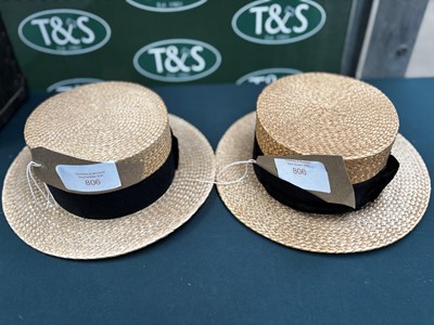 Lot 806 - Two straw boaters with black ribbon
